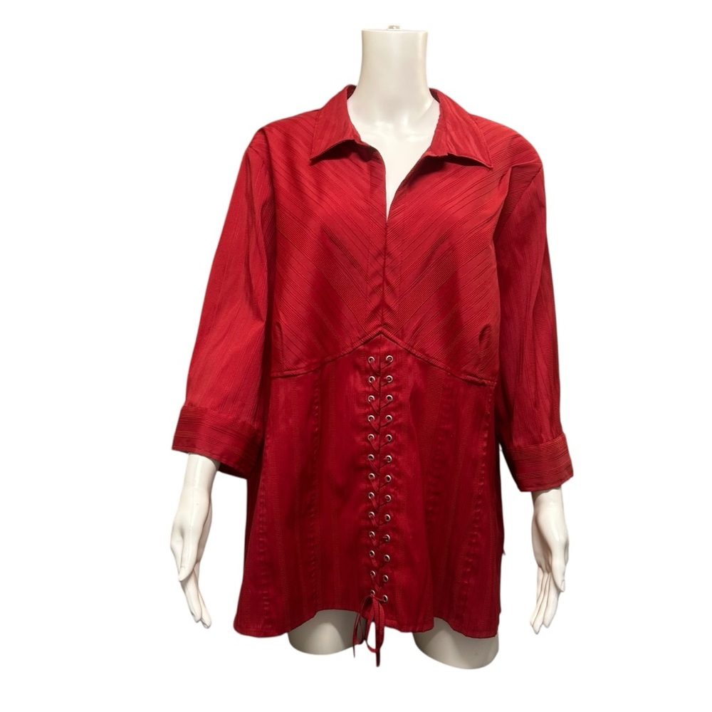 Penningtons Red Lace-Up Front Pullover Blouse Size 24 Plus Size
